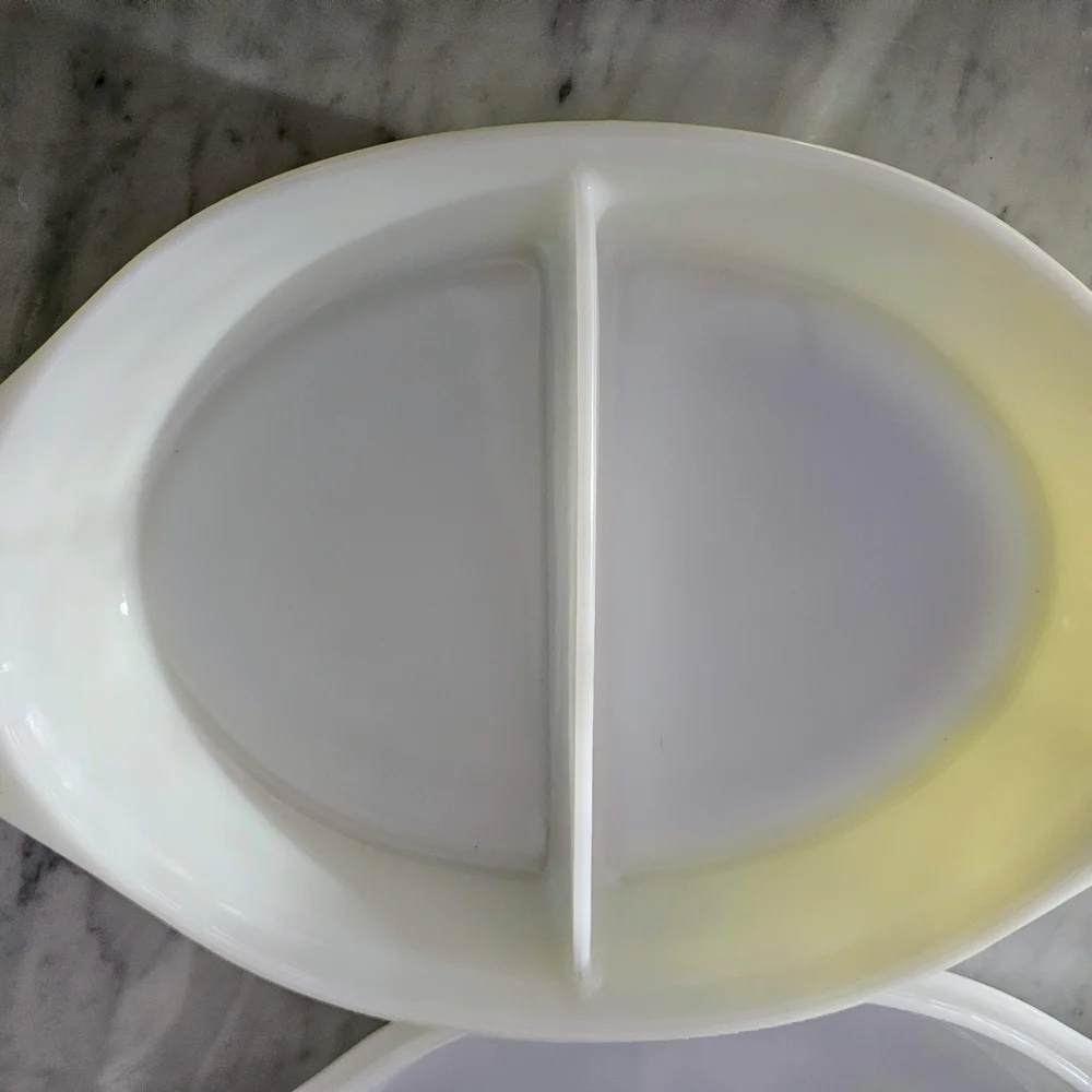 Pyrex White Yellow Olive Green Casserole Dish with Floral Design